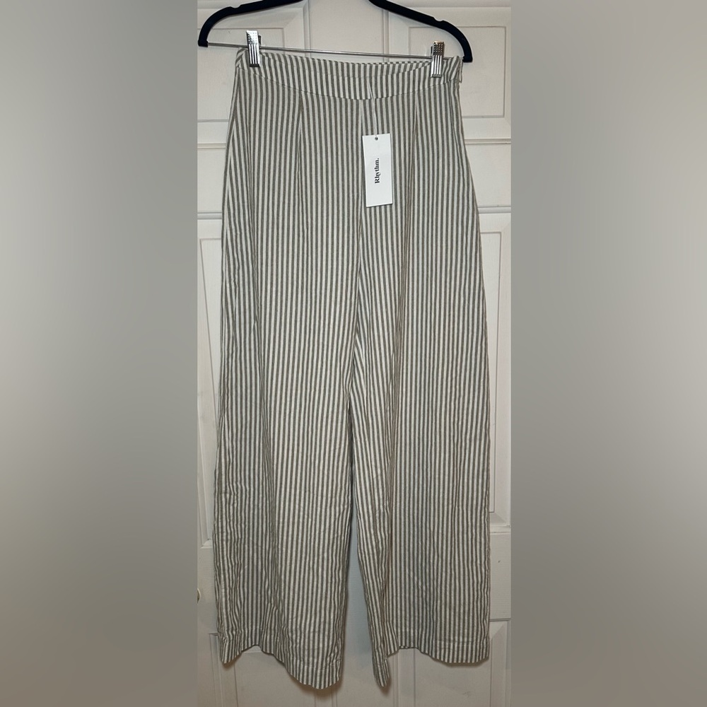 Rhythm Valley Stripe Wide Leg‎ Cotton  Pants Size 6 NWT.